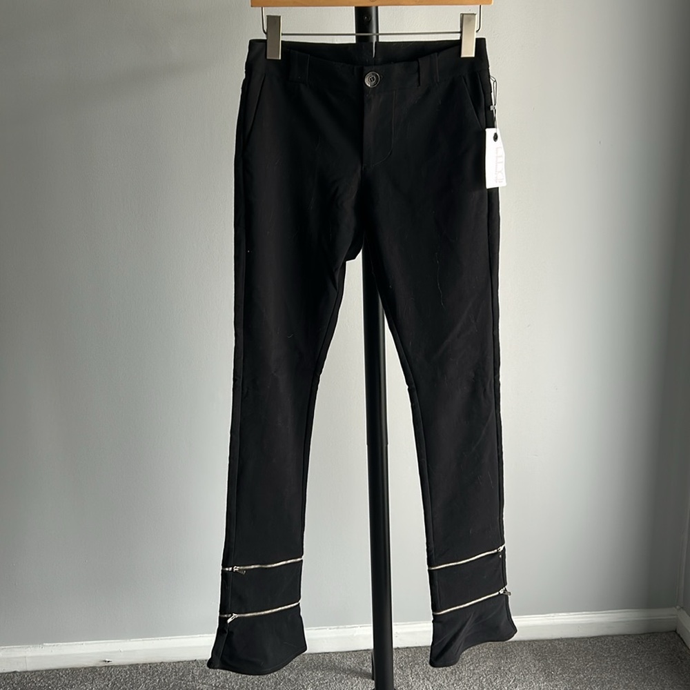 NINO $590 Brand 2 Black Pants with Silver Zipper Accents NWT